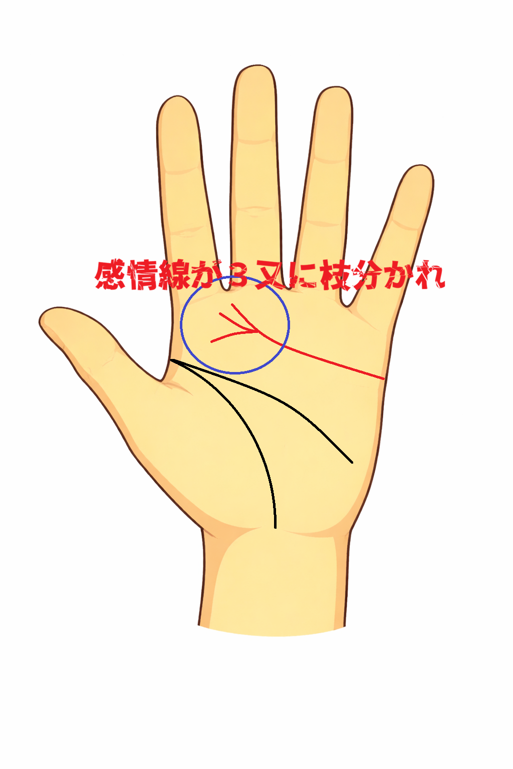 感情線が三又に枝分かれする思いやりの強いあげまん線