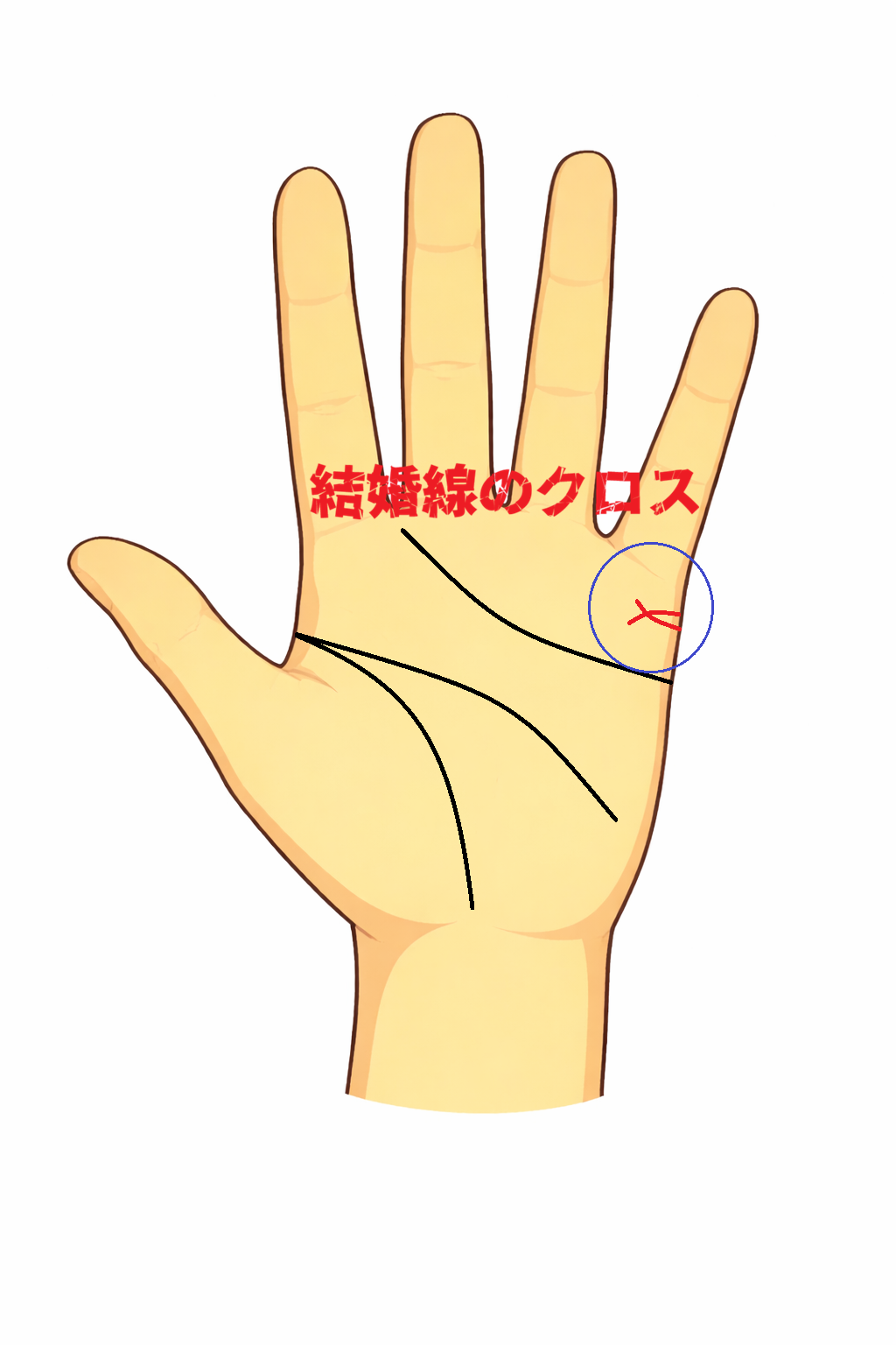 結婚線付近で二本の線がクロスして交差する手相