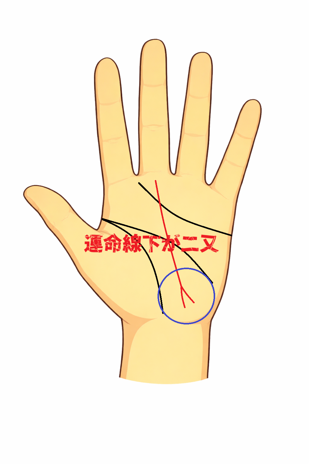運命線の下部が二又に分かれる手相
