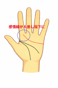 感情線が人差し指下に伸びる手相の恋愛について解説した記事画像です。
