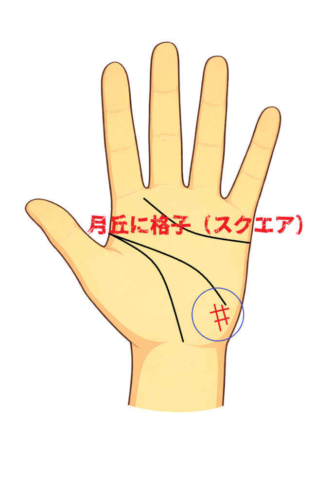 月丘に格子（スクエア）が出る手相の意味の解説記事画像