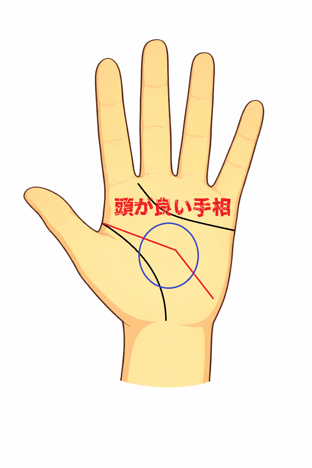 頭脳線・知能線が急に曲がる手相についての解説記事画像です。