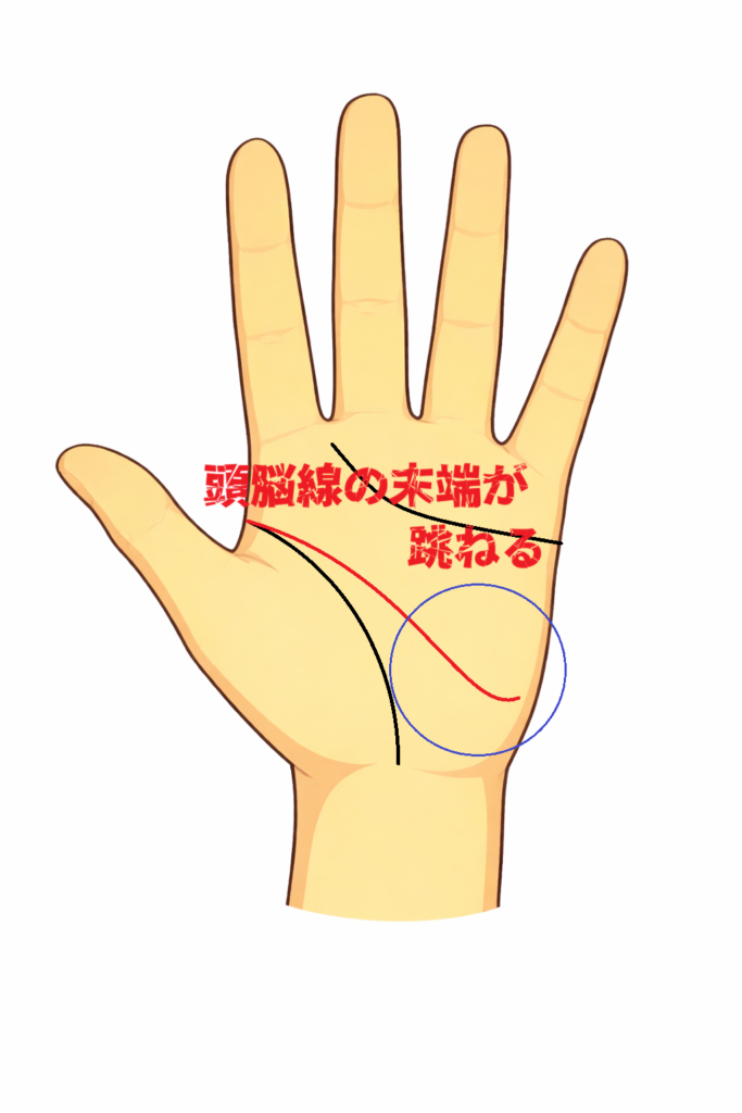 頭脳線の末端が跳ねる・上に伸びる手相についての解説記事画像